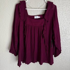 Burgundy Ruffle Blouse